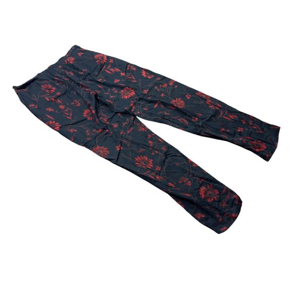 Coldwater Creek Pants Womens Large Black Red Floral Lightweight Side Zip - Picture 2 of 8